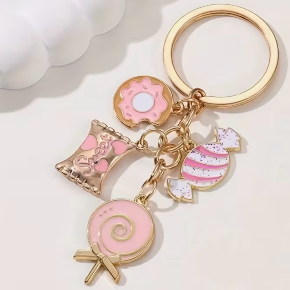 Pink Donut Candy Tote Bag Charm & Key Ring